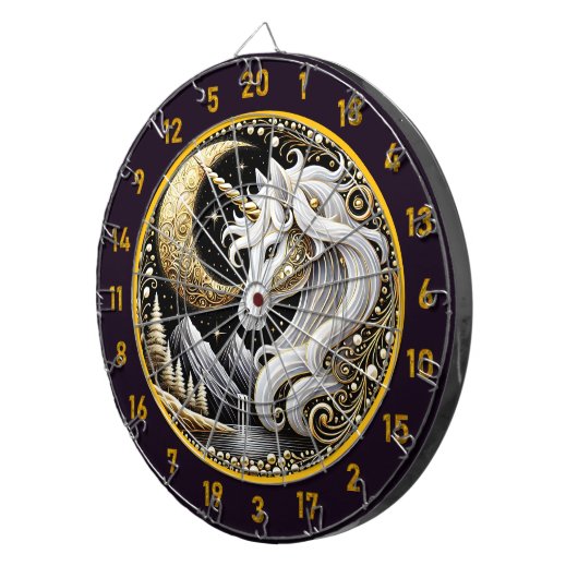 Witte eenhoorn inspireert focus en verwondering dartbord (Voorkant Rechts)