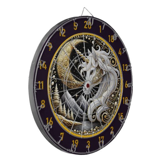 Witte eenhoorn inspireert focus en verwondering dartbord (Voorkant Links)