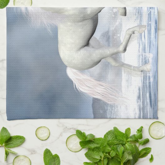 Witte eenhoorn keukenhanddoek (Gevouwen)