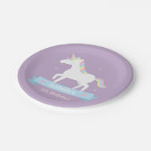 Witte Eenhoorn Meisjes Verjaardag Paarse Party Bor Papieren Bordje (Gekanteld)