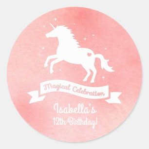 Witte Eenhoorn Meisjes Verjaardagsfeest Decoratie  Ronde Sticker