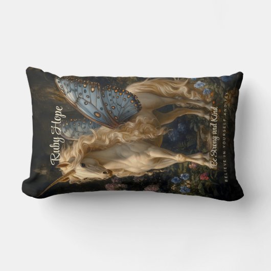 Witte Eenhoorn Met Blauwe Vlinder Vleugels Babykam Kussen (Voorkant)