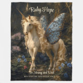 Witte eenhoorn met blauwe vlindervleugels kwekerij fleece deken (Voorkant)