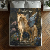 Witte eenhoorn met blauwe vlindervleugels kwekerij fleece deken