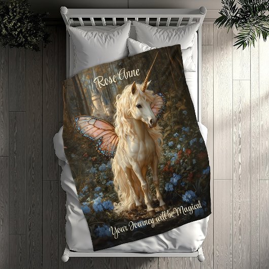 Witte eenhoorn met roze vlindervleugels paard fleece deken