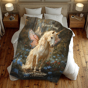 Witte eenhoorn met roze vlindervleugels paard fleece deken