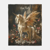 Witte eenhoorn met vleugels in een bloemenbos fleece deken (Voorkant)