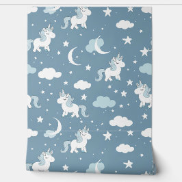 Witte eenhoorn op blauwe Baby kwekerij Behang