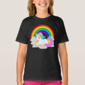 Witte Eenhoorn op Cloud Rainbow Girls' Dark T-Shir T-shirt (Voorkant)