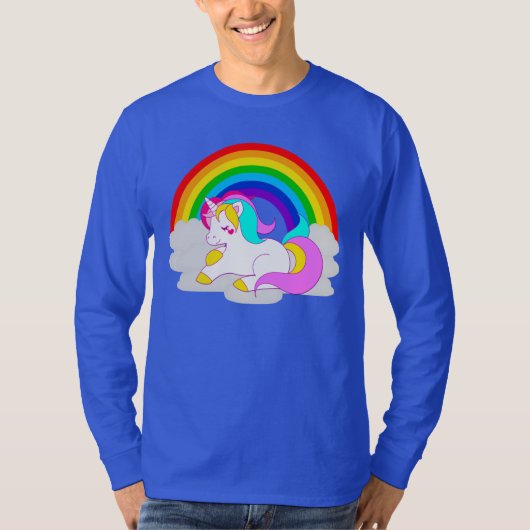 Witte Eenhoorn op Cloud Rainbow Mannen T-shirt (Voorkant)