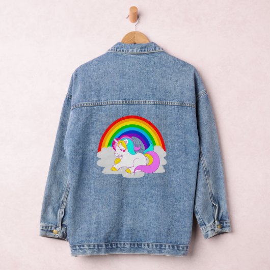Witte Eenhoorn op Cloud Rainbow Vrouwen Denim Jacket (Hangar)