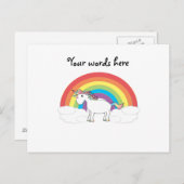 Witte eenhoorn op regenboog en wolken briefkaart (Voorkant / Achterkant)