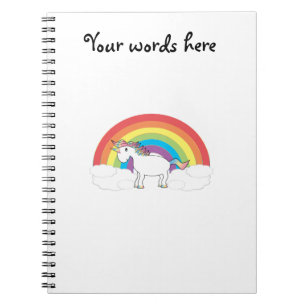 Witte eenhoorn op regenboog en wolken notitieboek