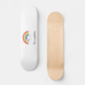 Witte eenhoorn op regenboog en wolken skateboard (Voorkant)