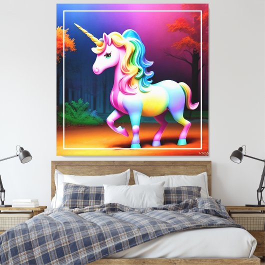 Witte Eenhoorn Paard-37474 Canvas Afdruk (Insitu (Slaapkamer))