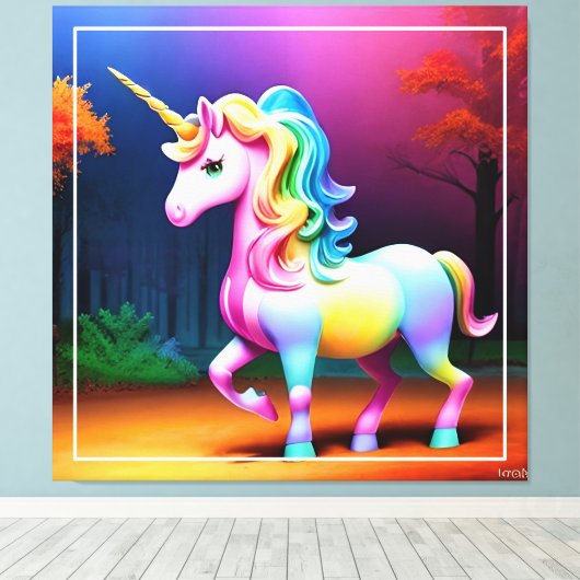 Witte Eenhoorn Paard-37474 Canvas Afdruk (Insitu (Houten vloer))