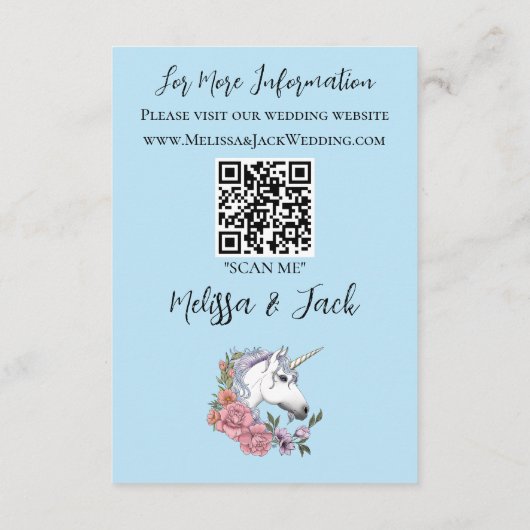 Witte Eenhoorn Pastel Bloemige Fantasie Bruiloft Informatiekaartje (Achterkant)