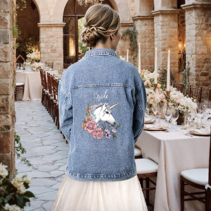 Witte Eenhoorn Pastel Bloemrijke Fantasie Bruiloft Denim Jacket