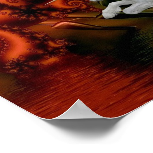 Witte Eenhoorn Red Fractals Fantasy Horse Art Poster (Hoek)
