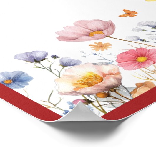 Witte Eenhoorn Rode Zadelrozen Rode Vlinders Poster (Hoek)