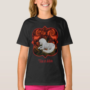 Witte Eenhoorn Rood Fractale Fantasie Paard Kunst T-shirt