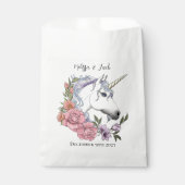 Witte eenhoorn roze bloemen blauw bedankzakje (Voorkant)