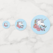 Witte eenhoorn roze bloemen blauw confetti (Voorkanten)