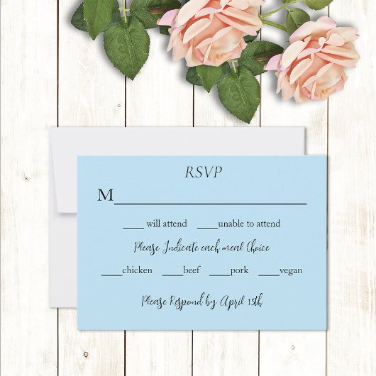 Witte eenhoorn roze bloemen blauw RSVP kaartje
