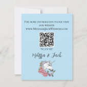 Witte eenhoorn roze bloemen blauw save the date (Achterkant)