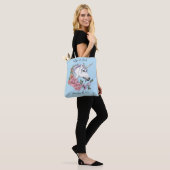 Witte eenhoorn roze bloemen blauw tote bag (Op model)
