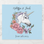 Witte Eenhoorn Roze Bloemen Blauwe Bruiloft Bier Etiket (Enkel label)