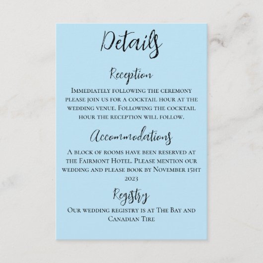 Witte eenhoorn Roze Bloemen Blauwe Bruiloft Informatiekaartje (Voorkant)