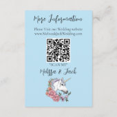 Witte Eenhoorn Roze Bloemen Blauwe Bruiloft Informatiekaartje (Achterkant)