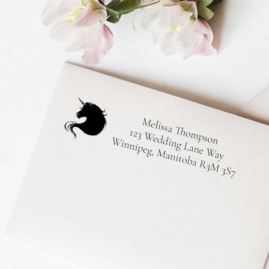 Witte Eenhoorn Roze Bloemen Blauwe Bruiloft Zelfinktende Stempel