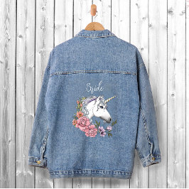 Witte Eenhoorn Roze Bloemen Bruiloft Denim Jacket