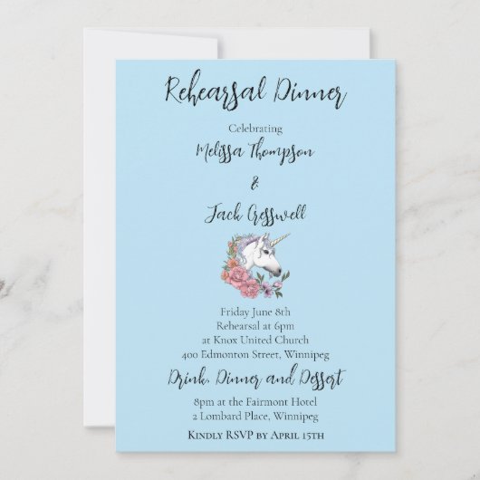 Witte Eenhoorn Roze Bloemen Bruiloft Kaart (Voorkant)