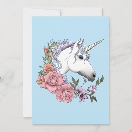 Witte Eenhoorn Roze Bloemen Bruiloft Kaart (Achterkant)