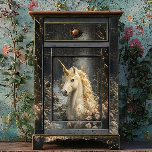 Witte Eenhoorn Roze Orchideeën Winter Sprookjespaa Tissuepapier