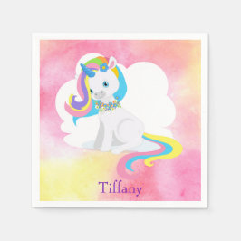 Witte Eenhoorn  roze waterverf achtergrond Servet
