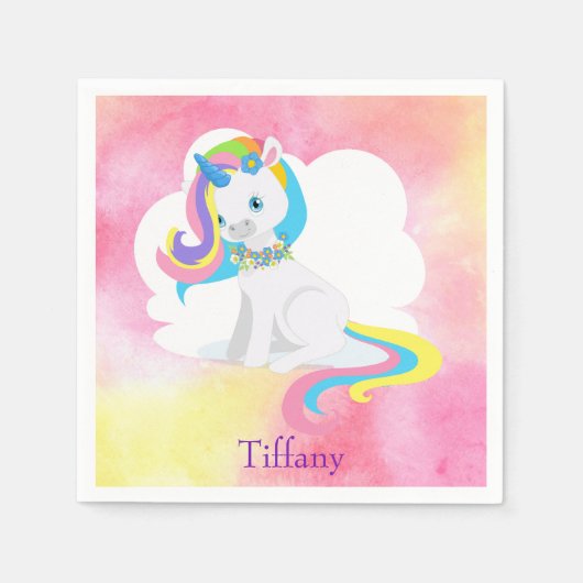 Witte Eenhoorn  roze waterverf achtergrond Servet (Voorkant)