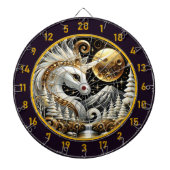 Witte Eenhoorn schijnt onder Gouden Maan Dartbord (Voorkant)