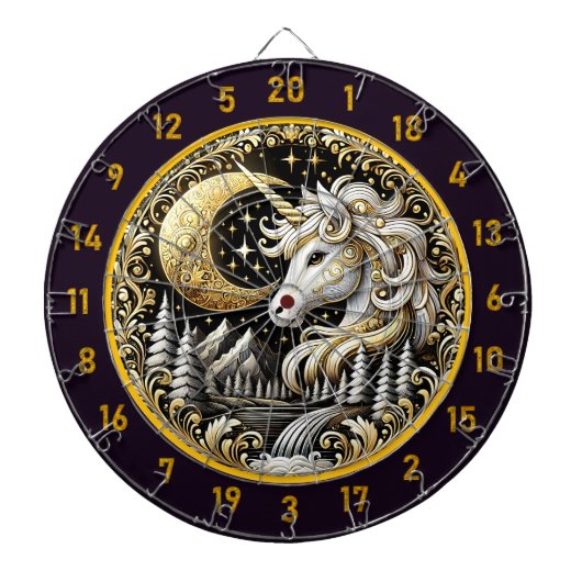 Witte Eenhoorn straalt kracht en schoonheid uit Dartbord (Voorkant)