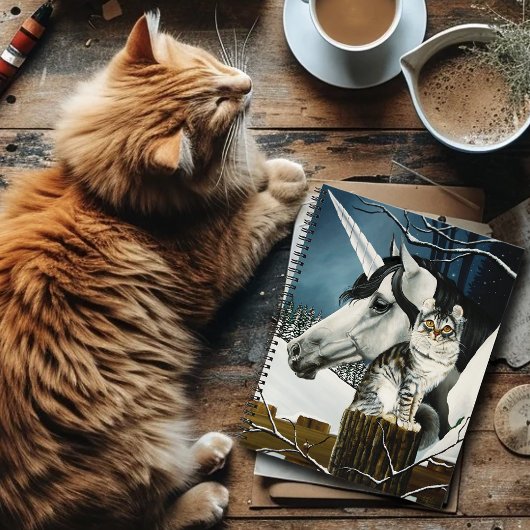 Witte Eenhoorn Tabby Kat Fantasie Notitieboek