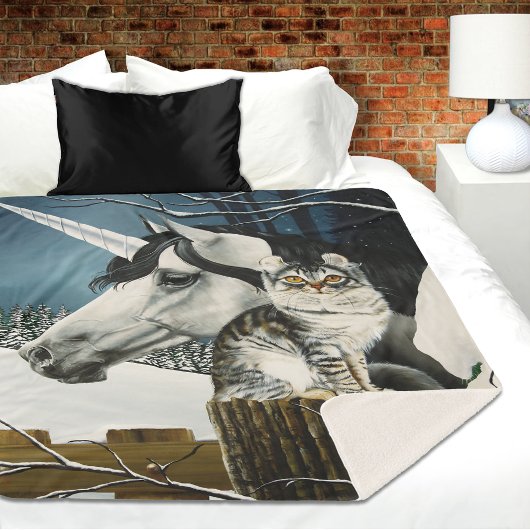 Witte Eenhoorn Tabby Kat Fantasie Sherpa Deken