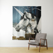 Witte Eenhoorn Tabby Kat Fantasie Wandkleed (In situ)