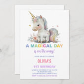 Witte Eenhoorn Verjaardag Uitnodigingen (Voorkant / Achterkant)