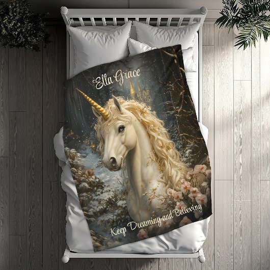 Witte Eenhoorn Winter Castle Sprookjesachtige Snow Fleece Deken