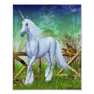 Witte Eenhoorn Woodland Gate Fantasy Horse Art 8x1 Foto Afdruk