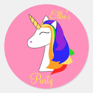 Witte eenhoornregenbooghoofdronde stickers