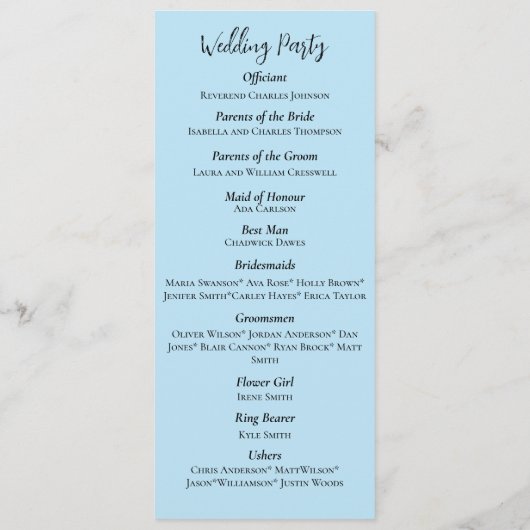 Witte EenhoornRoze Bloemen Blauw Programmakaart (Achterkant)